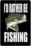 Rogue River Tactical Funny Fishing Boat Metal Tin Sign Wall Decor Man Cave Bar I'd Rather Be Fishing