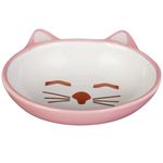 PetRageous 70658 Oval Frisky Kitty Stoneware Cat Bowl 5.5-Inch Wide and 1.5-Inch Tall Saucer with 5.3-Ounce Capacity and Dishwasher Safe is Great for Cats, Pink