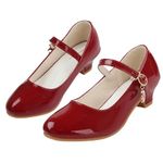 M MUNCASO Girls Princess Shoes Mary Jane Shoes for Girls Wedding Party Dress Shoes Kids School Shoes Low Heel Leather Shoes for Weddings, Birthday, Cosplay Party Red