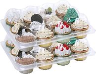 LATERN 15Pcs Plastic Cupcake Containers, 12 Holes Cupcake Holder Stackable Anti-slip Cupcake Carrier High Dome Cupcake Boxes with Detachable Lid for Tall Frosting Decoration