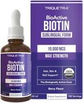 Organic Biotin 10,000 mcg - 180 Servings | Berry Flavor, Max Strength - USP Grade Superior D-Biotin Form - Sublingual Biotin Supplement for Enhanced Absorption - Supports Hair, Skin & Nails - 2 oz.