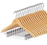 HOUISM 16 Pack Wooden Hangers with Clips, Wooden Suit Hangers Trouser Hangers Skirt Hangers Natural Smooth Finish 360° Swivel Hook, Clothes Hangers for Blouse, Dress Coat, Jacket, Skirts