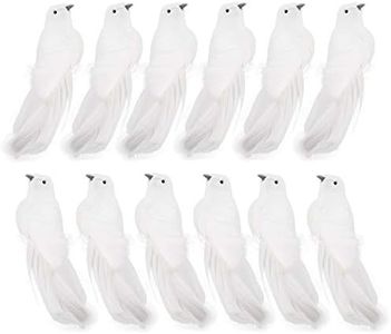 YLSZHY 12 uccelli artificiali con piume, colombe bianche, decorazione a clip per albero di Natale, fai da te, ornamenti per feste, matrimoni, decorazioni natalizie