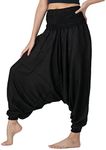 B BANGKOK PANTS Women's Harem Pants Hippie Bohemian Yoga Boho Clothing Pajamas Lounge Flowy Loose (Black Classic, One Size)