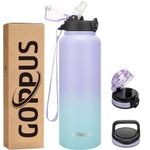 GOPPUS 1.2L/40oz Stainless Water Bottle with Straw Large Thermal Bottle 1200ml Flip Top Metal Bottles Cold Drink Leakproof Flask Big Drinks Bottles Double Walled Insulated Bottle Travel Water Bottle