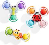ALASOU 3PCS Pop Suction Cup Spinner Sensory Airplane Travel Toys for 1 Year Old Boy Girl Infant Toddlers|Novelty Spinning Tops 12 18 Months|1 2 Year Old Boy Birthday Gift|Baby Bath Toy Kids Ages 1-3