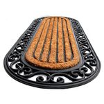 Onlymat Natural Rubber Coir Oval Doormat With Designer Border Long-Lasting, Heavy Duty, Anti-Slip Pvc Backing, Large & Thick Entryway Rug For Indoor & Covered Door Entrances, Black & Brown,120 Cm