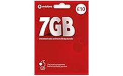 Vodafone SIM Card UK PREPAID PAYG £10 Bundle -7GB + Unlimited Mins & Texts + International Calling Option - (Love2surf RETAIL PACK)