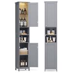 VASAGLE Tall Bathroom Cabinet with Lights, Slim Bathroom Storage Cabinet, Freestanding Narrow Cabinet with Adjustable Shelves, for Small Spaces, Modern, 11.8 Inches Wide, Dove Gray UBBC566G02