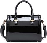 Shiny Patent Faux Leather Handbags Barrel Top Handle Purse Satchel Bag Shoulder Bag for Women(Black)