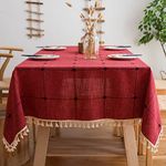 Pahajim Rectangle tablecloths Coffee Table Cover Embroidery Tablecloth Outdoor Farmhouse Table Cloths Cotton Linen Table Cloth Rustic Thanksgiving Christmas (Christmas Red, Square,55 x 55 Inch)