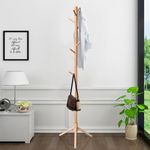 Coat Rack, High-Grade Solid Wooden Coat Hanger Stand with 8 Hooks, Coat Tree Free Standing for Hallway Entryway Bedroom, Clothes Rack for Clothes Suits Accessories（Plug-in Type）