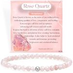 Farfume Bead Bracelets for Women, Crystal 925 Sterling Silver Stretch Bracelets Natural Stone Jewellery, Chakra Spiritual Bracelets Gifts (Rose Quartz)