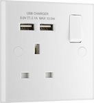 BG Electrical Single Switched Fast Charging Power Socket with Two USB Charging Ports