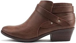 Soda SWEETEN Women's Fashion Closed Toe Multi Strap Ankle Bootie Block Heel (Cognac PU Sweeten, numeric_8)