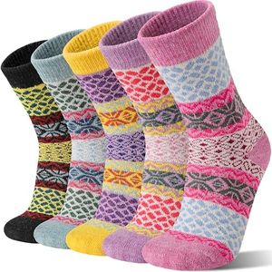 Sandsuced Wool Warm Socks for Women Winter Hiking Thick Boot Thermal Cabin Cozy Crew Work Soft Ladies Socks 5 Pack(Flamingo Animal)
