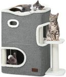 YITAHOME 2-Tier Cat House, Indoor Cat Cave Bed Playhouse, Flannel & Cool Mat, Covered Cat Beds with Scratch Pad and Hideaway Cave, Cute Modern Cat Condo Furniture for Multi Small Cats, Grey