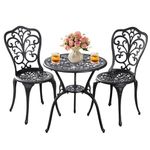 Withniture Patio Bistro Set 3 Piece Outdoor,Cast Aluminum Outdoor Bistro Table and Chair Set of 2 with 1.97" Umbrella Hole,All Weather Metal Bistro Table Set for Front Porch Set(Butterfly Black)