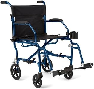 Medline Mobility Ultralight Transport Wheelchair, 19” Wide Seat, Permanent Desk-Length Arms, Swing Away Footrests, Blue Frame