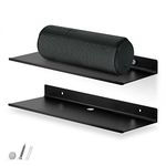 BRAINWAVZ 2-Pack 12" Floating Metal Wall Shelf for Books, Organizer, Speakers, Plants, Cameras, Books, Decor Display, Storage, Routers & More Wide Universal Holder Shelf (Black)