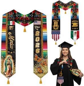 ZINYAM Reversible Mexican American Graduation Stole with Gold Tassels Mexico Flag Class of 2026 Grad Sash for High School and College