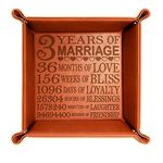 Kate Posh - 3 Years of Marriage Engraved Leather Catchall Valet Tray, Our 3rd Wedding Anniversary, 3 Years as Husband & Wife, Gifts for Her, for Him, for Couples (Rawhide)