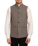 WINTAGE Men's Tweed Bandhgala Festive Nehru Jacket Waistcoat Grey