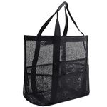 Ogetok Mesh Beach Bag, Extra Large Mesh Beach Tote Bag, Lightweight Oversized Pool Bags with 8 Pockets for Women and Men, Foldable Vacation Trip Essentials Beach Accessories