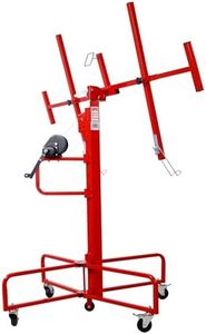Drywall Panel Lift with Rolling Casters, 13ft Height, 150lb Capacity, Red Steel Construction