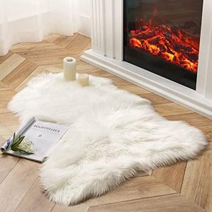 Ashler Faux Fur Rug, Fluffy Shaggy Area Rug Ultra Soft 2.3 x 3.3 Feet Sheepskin Fur Rug, White Fuzzy Rug Machine Washable Shag Rug, Nursery Decor Throw Rugs for Bedroom, Kids Room, Living Room