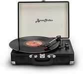 ByronStatics Vinyl Record Player, 3 Speed Turntable Bluetooth Record Player with 2 Built in Stereo Speakers, Replacement Needle, Supports RCA Line Out, AUX in, Portable Vintage Suitcase (Black)