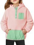 Arshiner Girls Fleece Pullover Hooded Sweatshirt Colorblock Sherpa Hoodie for Teen Girl Fall Winter Button Jacket Coat with Pockets Hoodies for Girls 8-10 Pink Hoodie