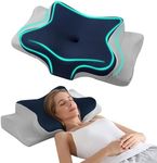 Hansleep 4.7/5.5" H Adjustable Cervical Pillow for Neck Pain, Ergonomic Memory Foam Neck Pillow for Sleeping with Pillowcase, Orthopedic Contour Neck Pillow for Side Back Stomach Sleeper, Navy