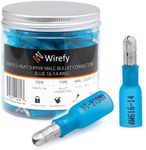 130 PCS Wirefy Heat Shrink Male Bullet Connectors - Male Wire Bullet Connectors - Electrical Bullet Butt Terminals - Blue 16-14 AWG