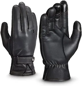 KEMIMOTO Leather Driving Motorcycle Gloves for Men Women All Fingers Touchscreen Texting Riding Winter Dress Black Cashmere Lined Gloves Short Wrist,Small