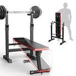 AJX 4 in 1 Flat Weight Bench, Multifunction Weight Lifting Flat Incline and decline Bench with Adjustable bar Rack for Home Gym Exercise 150KG weight capacity. BLACK