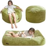 MAXYOYO Bean Bag Chair Bed for Kids, Convertible Bean Bag Folds from Lazy Chair to Floor Mattress Bed, Machine Washable Corded Fabric, Stuffed Floor Sofa Couch for Boys and Girls, Green