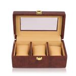 Aqsa PU Leather 3 Slot Watch Box | Travel-Friendly Watch Organizer Case with Cushioned Slots | Unisex Watch Storage for Men & Women | Brown