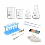 Bello Basic Lab Experimental kit of Beakers, Conical, Test tubes, Test Tube Stand, Holder & cleaning brush, plastic dropper, PH Papers & Gloves Combo of 18 for school collage chemistry lab