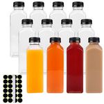 Happybase 16oz Plastic Juice Bottles, 12pcs 500ml Juice Bottles with Caps, Reusable Drink Containers with Black Lid, Clear Smoothie Bottles for Juice Milk Homemade Beverages (1 Pen, 24 Labels)