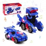 Highttoy Transforming Dinosaur Toys for Boys Age 3-7,Automatic Transforming Dinosaur Car with Flashing Lights and Music Electric Dinosaur Toys Transformable Dino Toy Gifts for Kids Blue