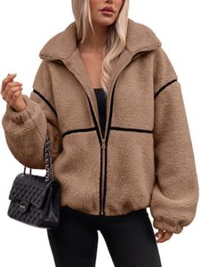 Trendy Queen Womens Sherpa Fleece Jacket Zip Up Oversized Coats Brown XL