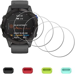 iDaPro [4 Pack] Screen Protector for Garmin fenix 6 Pro / 6/6 Sapphire/6 Pro Solar Watch + Silicone Anti-dust Plugs Tempered Glass Anti-Scratch Bubble-Free