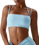 FEOYA Women's Square Neck Halter Bra Yoga Bra Padded Low Impact Support Bra Spaghetti Strap Seamless Workout Running Training Sports Bra Quick Dry Stretch Bra Everyday Bra