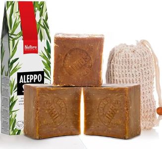 Natura Germania Aleppo Soap 3x approx. 200g each (600g total) 100% Olive Oil + Sisal Soap Pouch | Hair Soap, Natural Soap, Shower Soap | Handmade & Vegan
