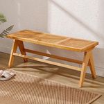 Wahson Rattan Dining Bench Modern Ottoman Bench Seat with Solid Wood Legs Entryway Bench Seat, Window Seat Footstools for Dining Room, Natural Wood