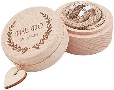 PH PandaHall Caja portadora de anillos, We Do soporte anillo para exhibición con línea grabado vintage caja de almacenamiento para decoración ceremonias boda, aniversario, regalos de compromiso 5.3cm
