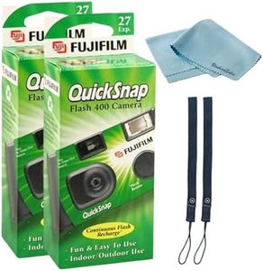 Fujifilm QuickSnap Flash 400 Disposable 35mm Camera • 2 Pack • 2 Hand Straps • BluebirdSales Microfiber Cleaning Cloth