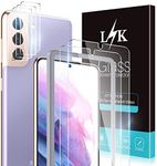 [2+3 Pack] LϟK 2 Pack Tempered Glass Screen Protector and 3 Pack Camera Lens Protector Compatible for Samsung Galaxy S21 5G - Not for S21 Plus - 9H Hardness Bubble Free Case Friendly Easy Installation