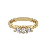 GOLDHARTZ Pure 925 Sterling Silver Round Three Stone American Diamond Ring for Women & Girls in 18k Gold, Everyday Jewelry Gift for Birthday, Anniversary, Office Wear
